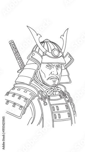 Portrait of a medieval samurai in full armor with helmet and katana, capturing the strength and tradition of Japanese warrior culture.
