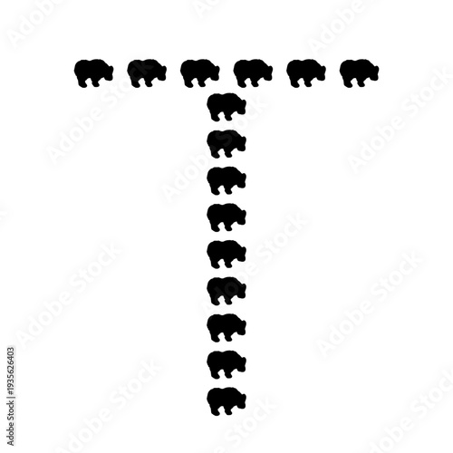 Alphabet letter T formed from neatly aligned goat silhouettes, clean and playful animal typography illustration suitable for logos, educational materials, and wall art