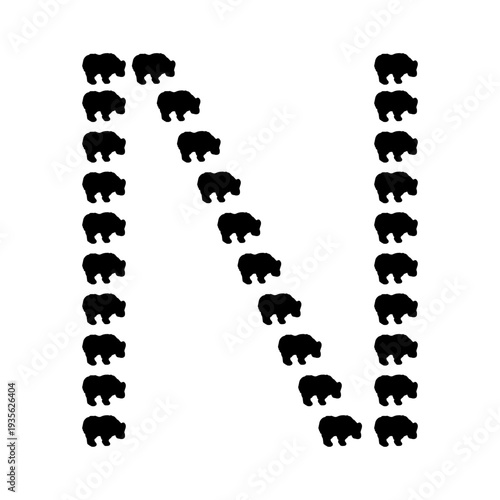 Letter N created from aligned goat figures forming a strong geometric alphabet style, modern animal typography vector suitable for branding and graphic applications