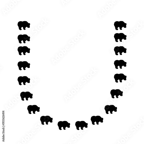 Letter U composed of small goat figures arranged in a curved typographic shape, minimal and creative animal alphabet design for decorative and branding purposes