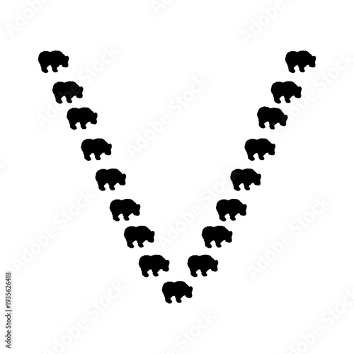 Alphabet letter V built using repeating goat silhouettes in structured alignment, modern animal typography vector illustration ideal for posters, prints, and graphic design elements