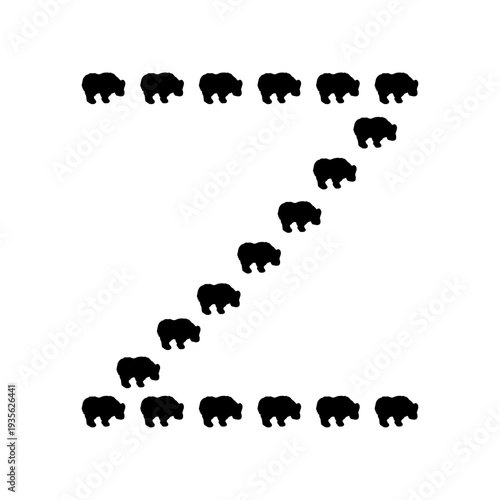 Alphabet letter Z formed by small goat silhouettes arranged in a clean typographic layout, creative animal typography illustration in vector format, perfect for logo, poster, educational, and decorati