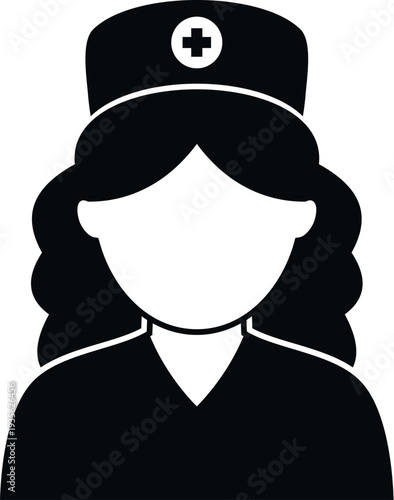 Nurse woman avatar presenting medical staff profession in a flat black and white style