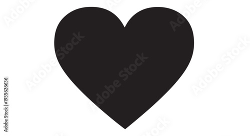 Black Heart Icon on White Background Suitable for Design, Logo, and Valentine's Themed Graphics.