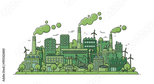 Sustainable Industrial Landscape with Turbines.