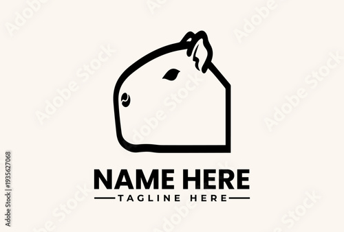 A minimalist line art illustration of a pig's head with a customizable text area for a logo or brand name on a clean white background.