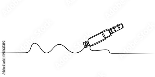 audio jack continuous one line drawing, Audio jack 3.5 mm output sign line continuous drawing vector. One line Audio jack 3.5 mm output vector background. Audio jack 3.5 mm output icon. Continuous