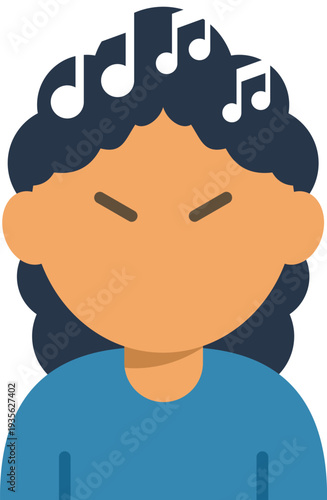 Illustration of a person with music notes above the head representing creativity and inspiration