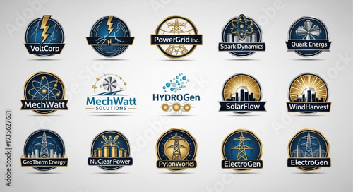 Collection of energy and power company logos and emblems.