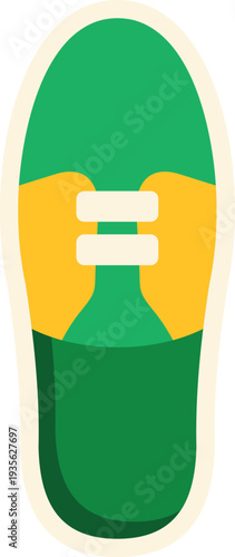 Minimalist vector illustration of a green and yellow sneaker viewed from above on white background