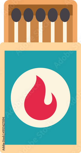 Minimalist illustration of a matchbox with flame symbol representing fire and energy