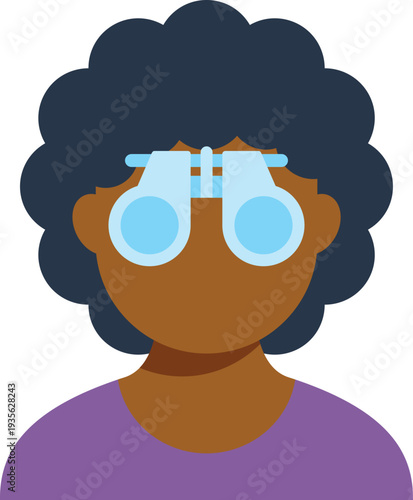 Colorful flat style illustration of a person looking through binoculars on white background