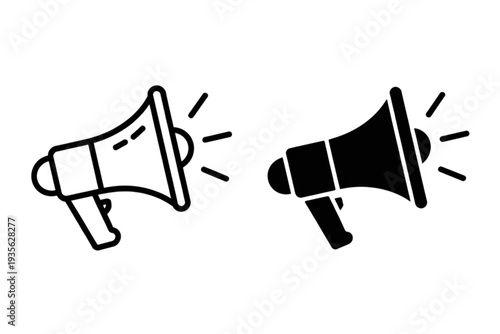 Two megaphones facing each other with sound waves emanating from them. Vector