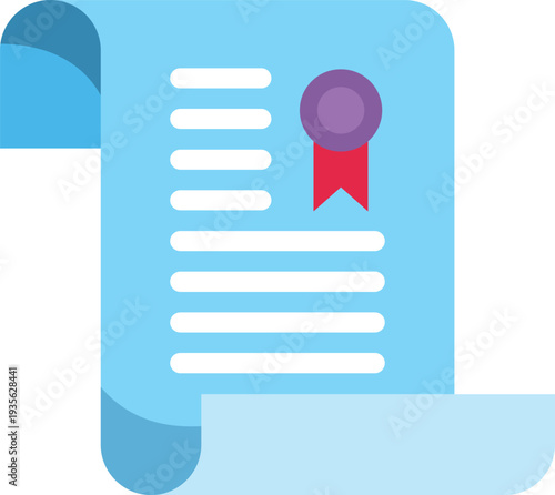 Blue scroll document with text and red ribbon symbolizing certification and achievement