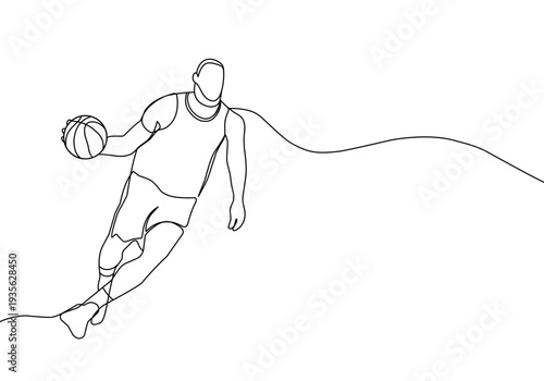 continuous one line drawing of basketball players.basketball players running with the ball.