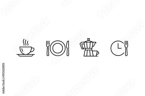 Illustrations of breakfast, lunch, coffee, and dinner icons Vector