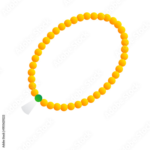 Modern Flat Design Yellow Prayer Beads Tasbih Mala Rosary Religious Meditation Object Icon Illustration