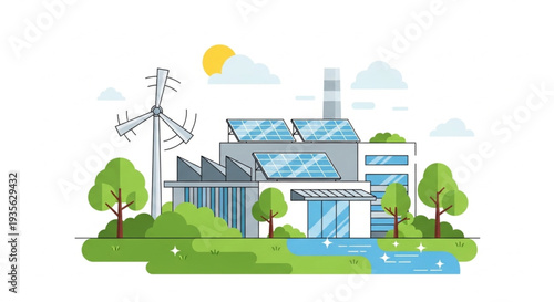 Sustainable Factory with Solar Panels.