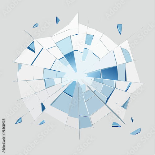 Abstract background with shattered glass effect in blue and white tones