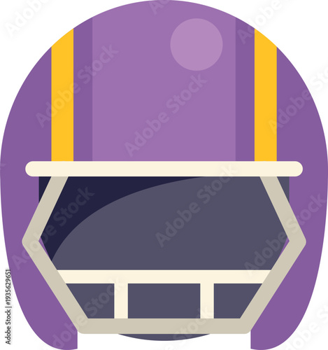 Minimalist illustration of a purple football helmet with yellow stripes and face guard