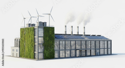 Sustainable Factory with Wind Turbines.