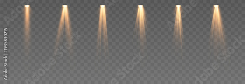 Set of yellow light sources PNG. Light source illuminates the stage or studio. Stage lighting. Light effect.