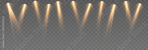 Yellow light source illuminates the stage or studio. Light source PNG. Stage lighting. Light effect.
