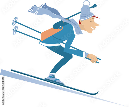 Biathlon competitor man. 
Sliding down biathlon competitor man
