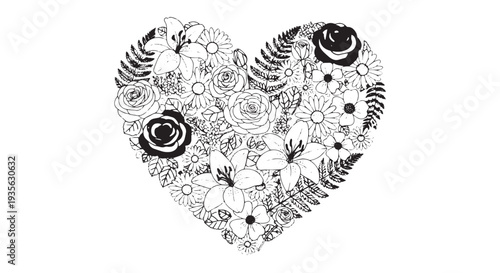 Intricate doodled heart collage with floral patterns and abstract decorative details.