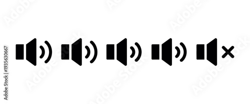 A set of vector volume control icons in various levels and a mute symbol