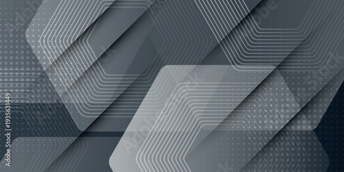 Dark abstract background with modern glowing hexagon lines decoration and overlapping geometric shapes. Future technology vector design. VOL. 3