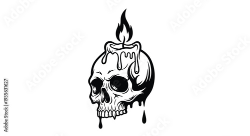 Melting skull with a burning candle flame dark and dramatic silhouette