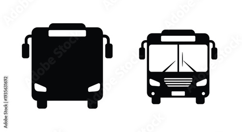Two black bus icons presented in a striking silhouette