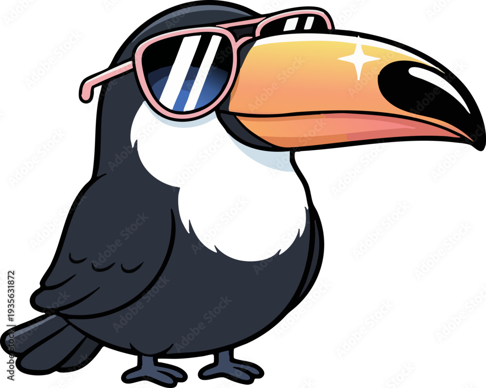 Naklejka premium Cute Tropical Toucan Bird Character Wearing Sunglasses