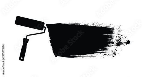 Paint roller applying black paint stroke creating a dynamic silhouette