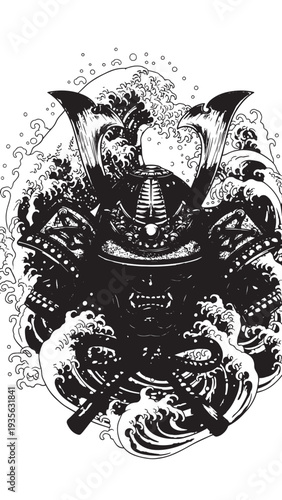 Dark armored demon warrior with ornate helmet and wings in gothic fantasy illustration.