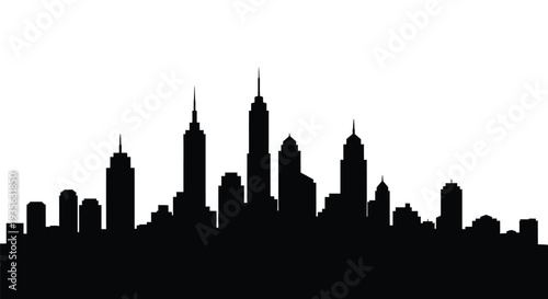 Dramatic skyline depiction of a city in stark black silhouette