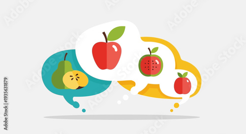 Assorted Fruits Within Thought Bubbles Representing Ideas and Communication