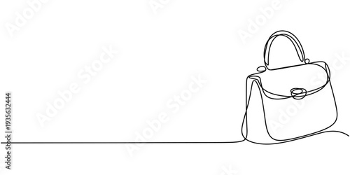 self drawing of continuous line draw Lady's hand bag. Women's bag. single line hand draw minimalist, Elegant fashion woman leather.