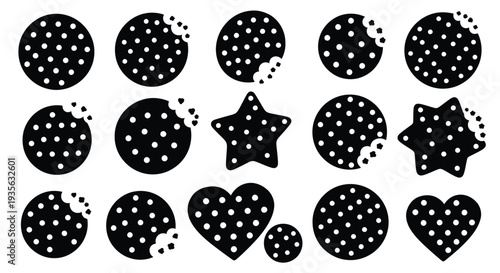 Black cookie shapes with bites taken out a charming silhouette