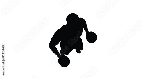 Basketball player dribbling with the ball viewed from above silhouette