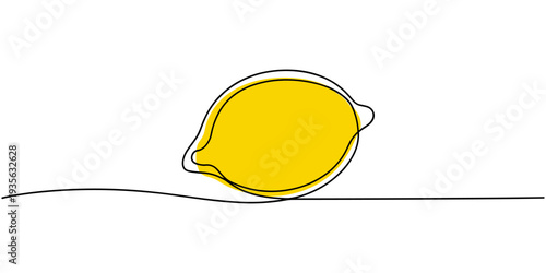 Lemon one line illustration. Vector continuous outline isolated sketch of fruit, vector drawing, continuous one line drawing of citrus fruit Lemon, Single line lemon fruit drawing white background.