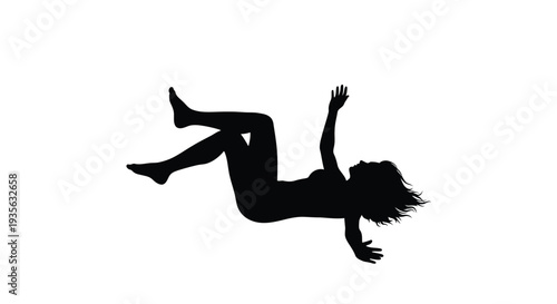A woman falls backwards a dramatic black shape silhouette