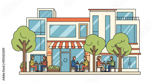 Cozy Cafe Scene with People Enjoying Drinks Outdoors