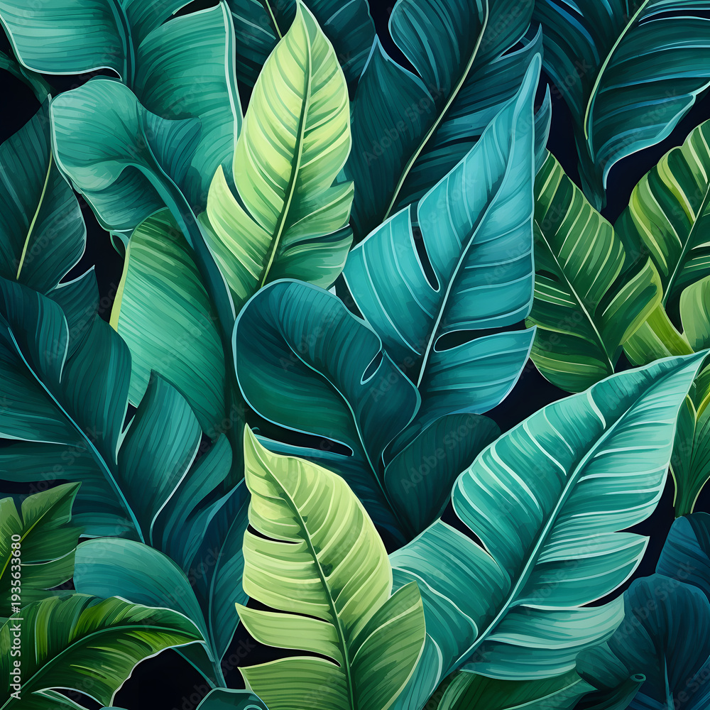 Obraz premium A vibrant green leaf background showcases a detailed macro texture of natural foliage patterns and delicate botanical veins found in a lush summer garden