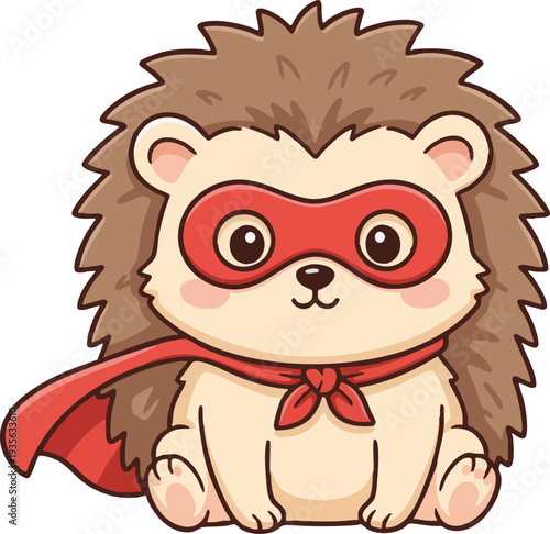Cute Hedgehog Superhero Wearing Mask and Cape Cartoon Illustration
