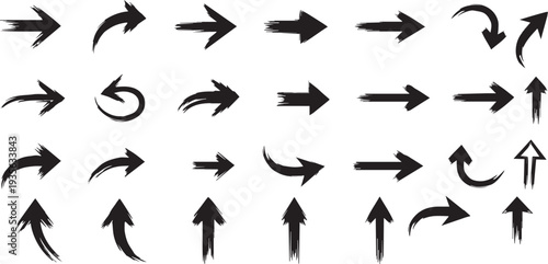 A collection of 20 hand drawn black arrows on a white background