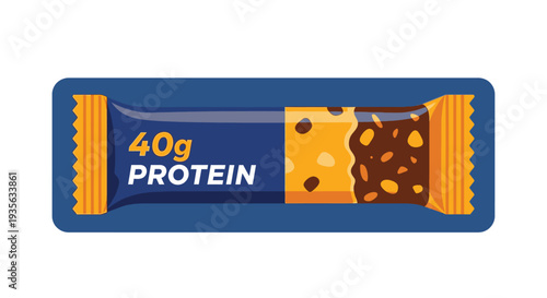 Protein bar with 40g protein in blue wrapper with chocolate and nuts