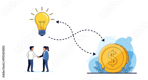 Business partners shaking hands to symbolize the successful exchange of a creative idea for financial investment or profit.