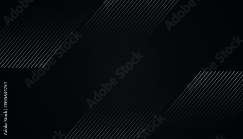 Black abstract background with glowing diagonal lines. Minimalist and modern vector design. EPS. 4